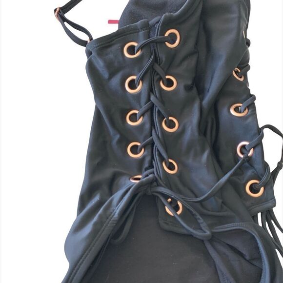Lot 3 new black 1 piece SMALL bathing suits corset style, strappy back, 1 strap - Picture 10 of 15